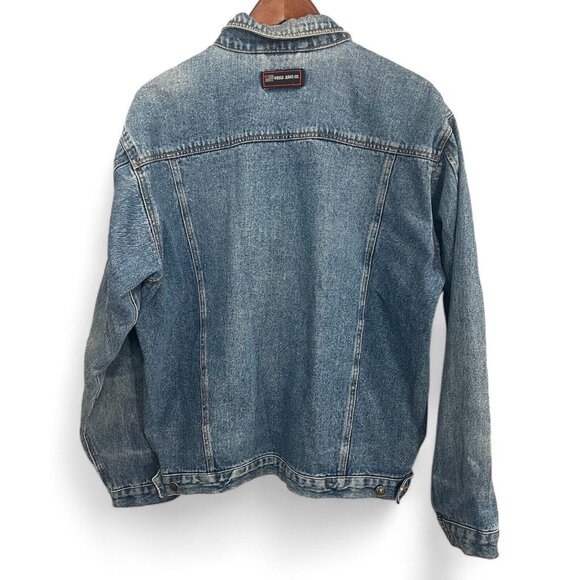 Mecca Jeans Co Denim Jacket Womens Medium Blue Button Up Distressed Faded - Picture 2 of 14